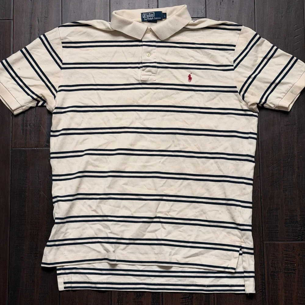 Ralph Lauren Cream and Black Striped Polo Shirt